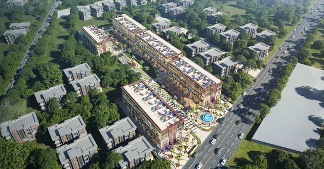 Paras Arcade 114 — aerial day view (render)