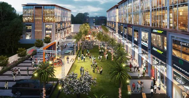 Paras Arcade 114 — central retail boulevard (render)
