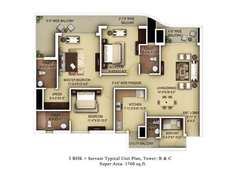 Paras Dews 3 BHK + SQ floor plan