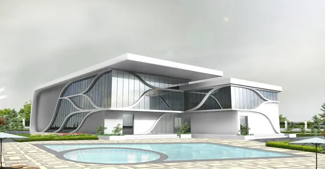 Paras Dews — clubhouse with pool (render)