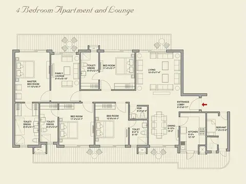 Parkview Grandspa 4BHK + Family Lounge + Servant floor plan