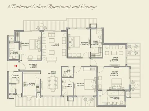Parkview Grandspa 4BHK Deluxe + Family Lounge + Servant floor plan
