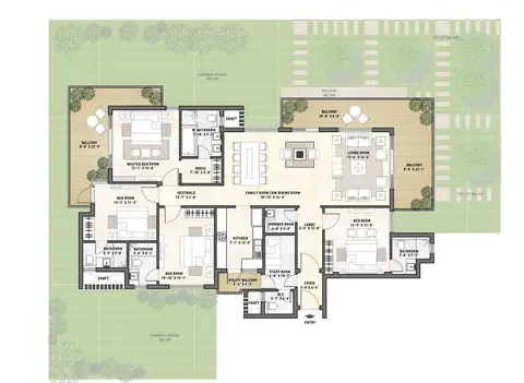 Puri Diplomatic Greens 4 BHK + 4T + SQ floor plan