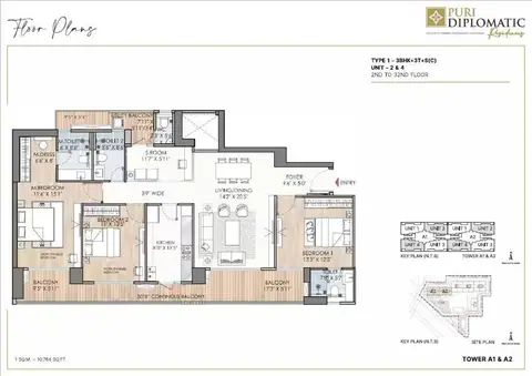 Puri Diplomatic Residences 3 BHK floor plan