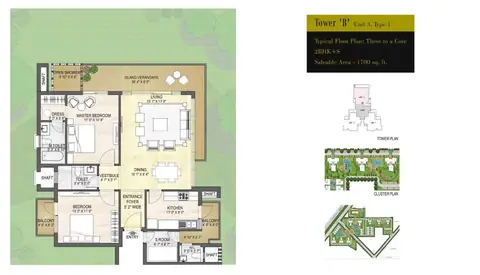 Puri Emerald Bay 2 BHK+2T+ST floor plan
