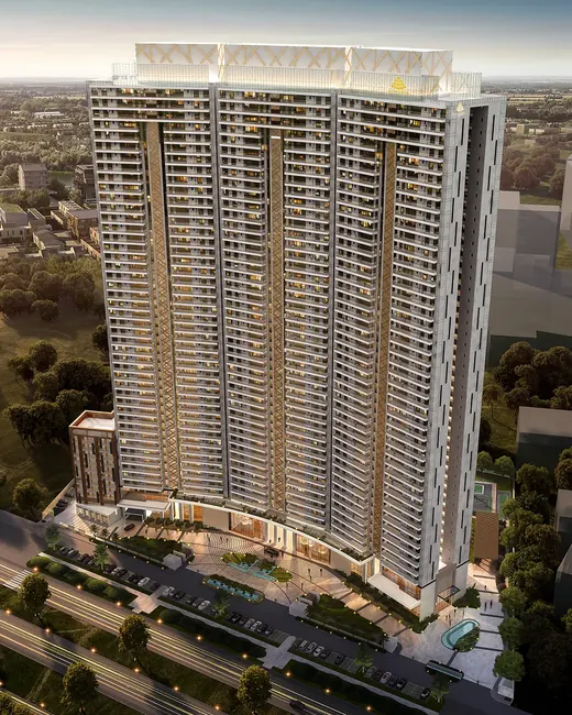 Pyramid Alban — tower aerial view with landscape (render)