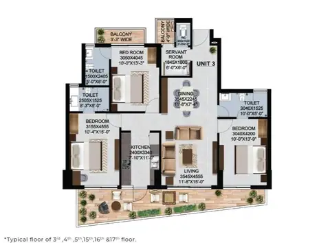 Rising Homes Altura 3BHK+Servant floor plan