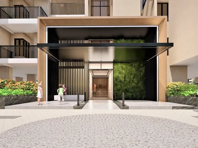 Rising Homes Altura — tower lobby entrance (render)