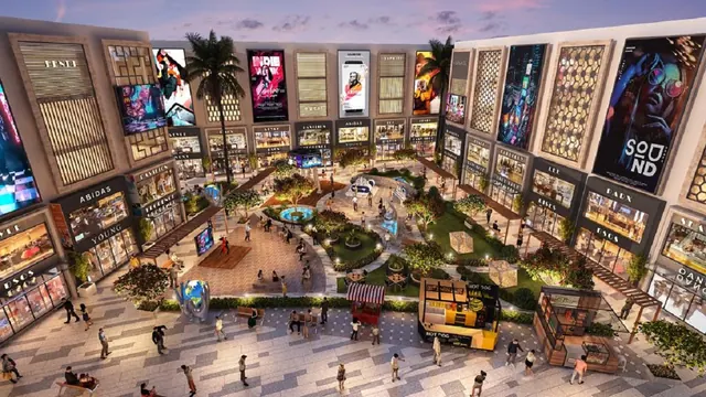 ROF Insignia Souk — central retail plaza at dusk (render)