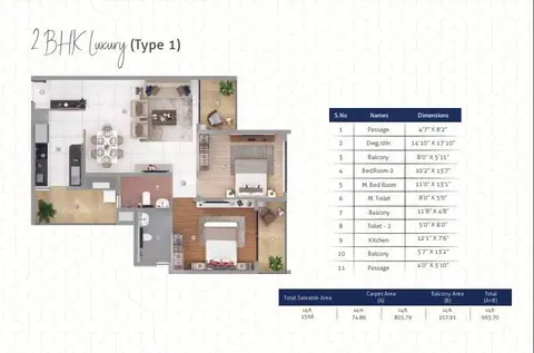 Shapoorji Joyville 2 BHK Luxury- Type1 floor plan