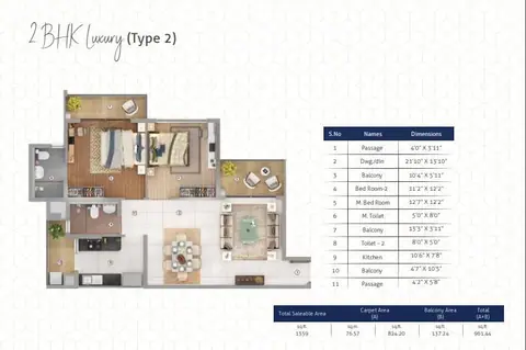 Shapoorji Joyville 2 BHK Luxury- Type2 floor plan