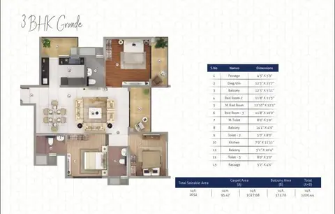 Shapoorji Joyville 3 BHK Grande floor plan