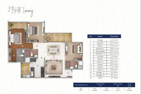 Shapoorji Joyville 3 BHK Luxury floor plan