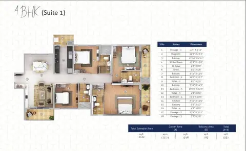 Shapoorji Joyville 4 BHK- Suite 1 floor plan
