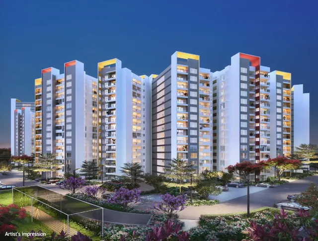Shapoorji Joyville — towers elevation at dusk