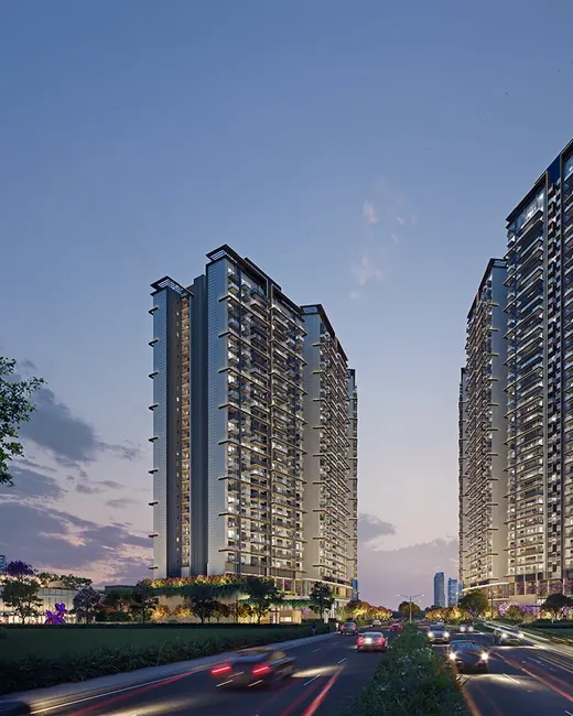 Signature Global Deluxe DXP 37D — towers at dusk from expressway