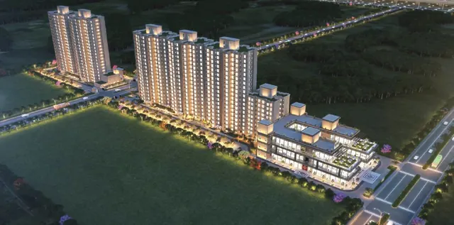Signature Global Signum 37D IV — Aerial night view with housing towers