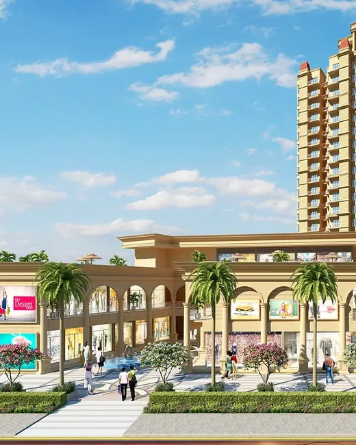 Signature Global Signum 95 — Artistic impression of the retail block with residential tower behind