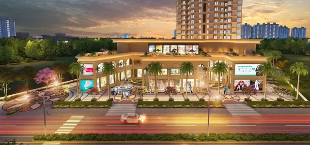 Signature Global Signum 95 — Artistic impression of the retail block at dusk