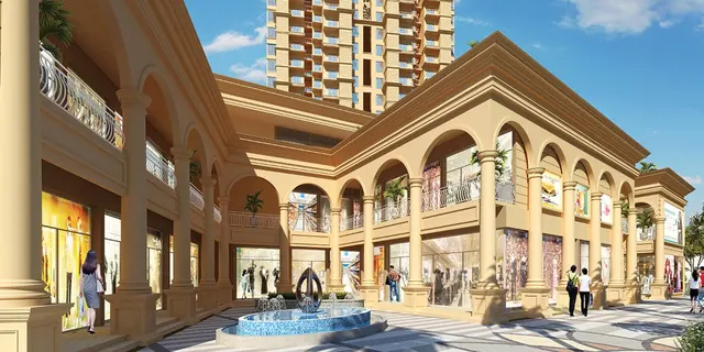 Signature Global Signum 95 — Artistic impression of the arcaded shop frontage and fountain