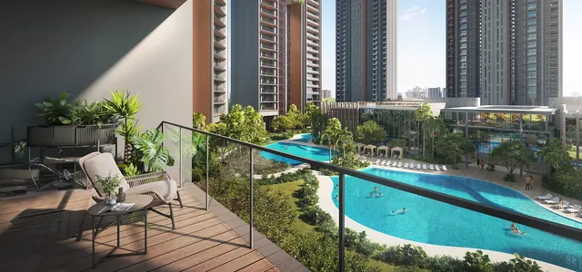 Signature Global Titanium SPR — pool view from balcony
