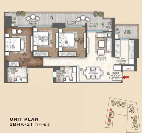 Signature Sarvam 3BHK+2T floor plan