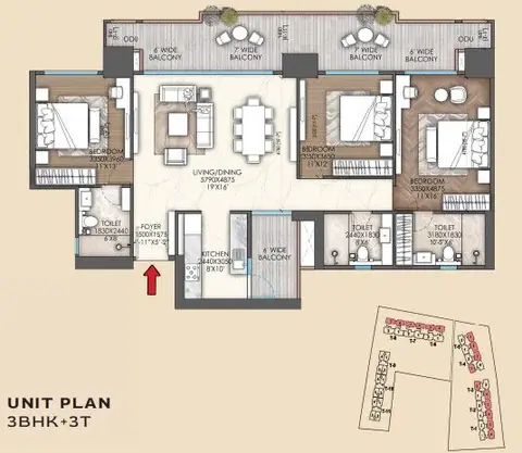 Signature Sarvam 3BHK+3T floor plan