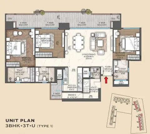 Signature Sarvam 3BHK+3T+U floor plan