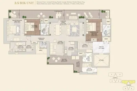Signature Twin Towers DXP 3 BHK + Servant floor plan