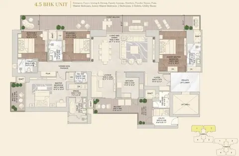 Signature Twin Towers DXP 4 BHK + Servant floor plan