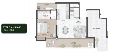 Smartworld Nature's Court 1BHK+Study floor plan