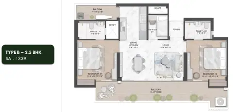 Smartworld Nature's Court 2BHK+Study floor plan