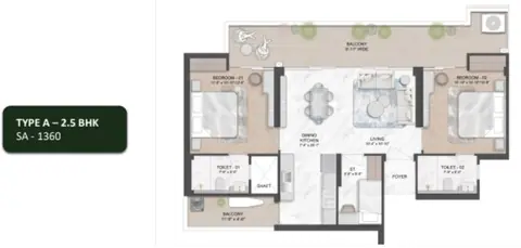 Smartworld Nature's Court 2BHK+Study floor plan
