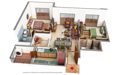 Smartworld One DXP 2 BHK + Study floor plan
