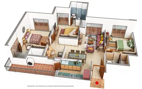 Smartworld One DXP 3 BHK + Study floor plan