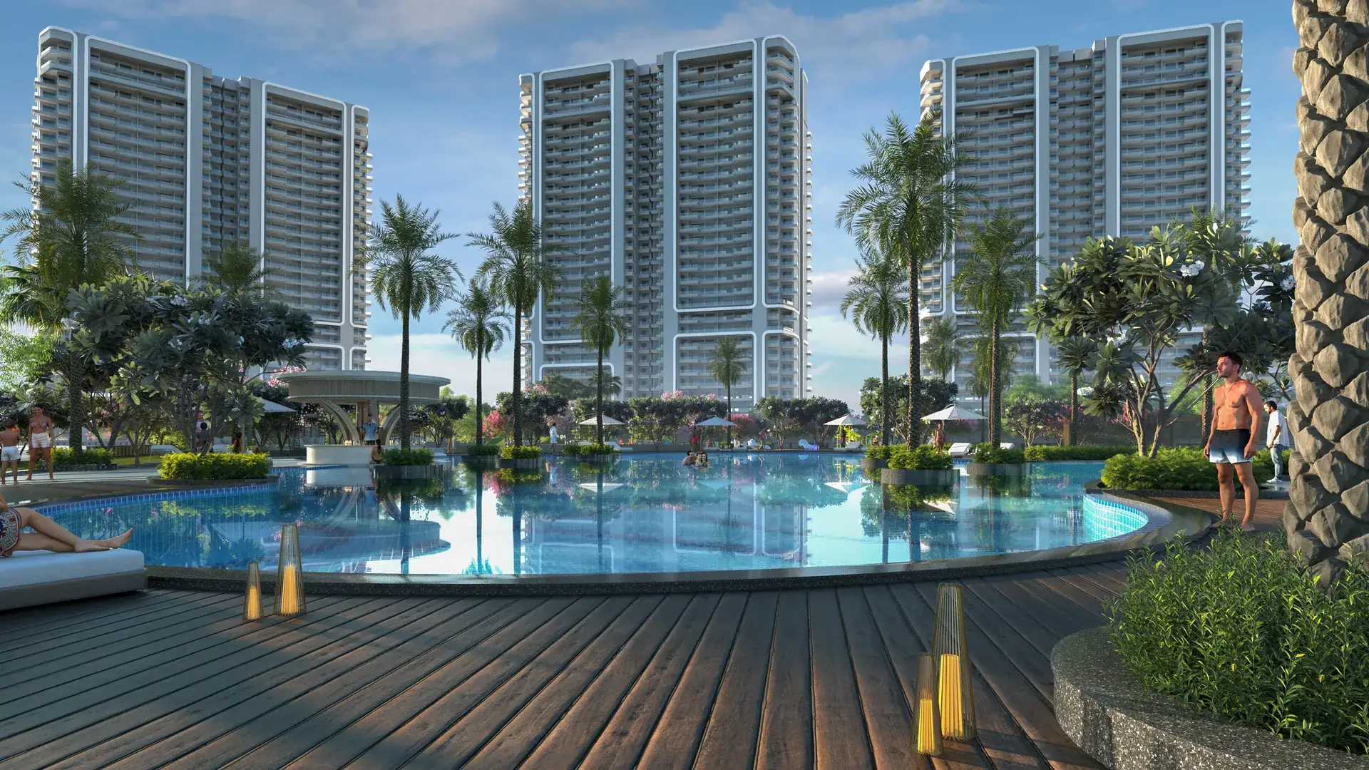 Smartworld One DXP — towers with resort pool