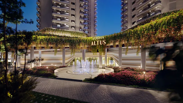 Sobha Altus — entrance plaza with fountain (brochure)