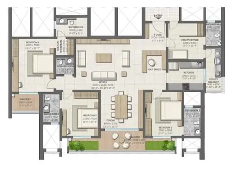 Sobha Aranya Gurgaon 3 BHK + UTILITY / STORE floor plan