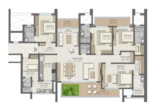 Sobha Aranya Gurgaon 4 BHK + DOMESTIC HELP ROOM floor plan