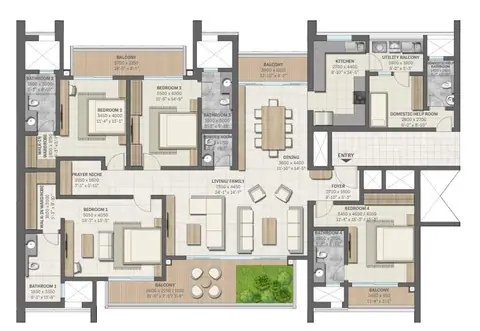 Sobha Aranya Gurgaon 4 BHK + DOMESTIC HELP ROOM floor plan