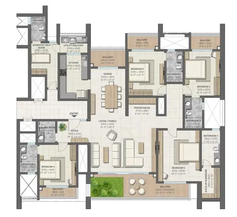 Sobha Aranya Gurgaon 4 BHK + DOMESTIC HELP ROOM floor plan