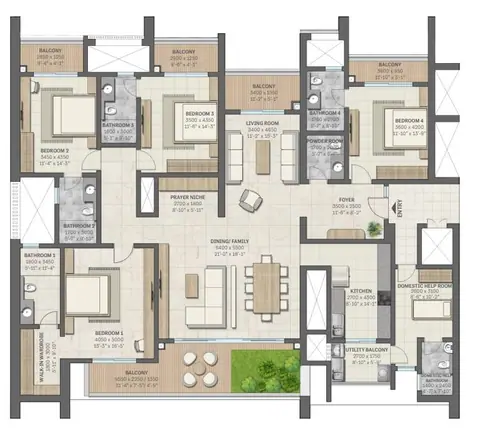Sobha Aranya Gurgaon 4 BHK + DOMESTIC HELP ROOM floor plan