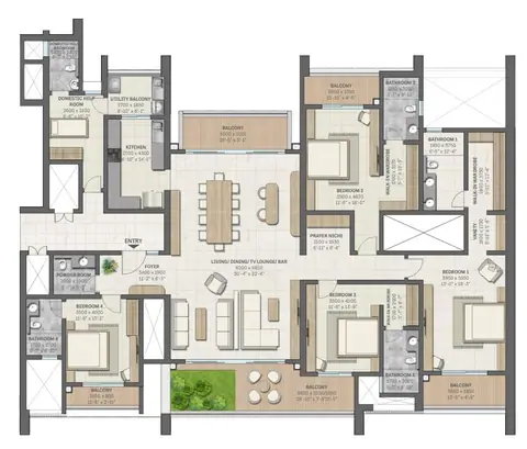 Sobha Aranya Gurgaon 4 BHK + DOMESTIC HELP ROOM floor plan