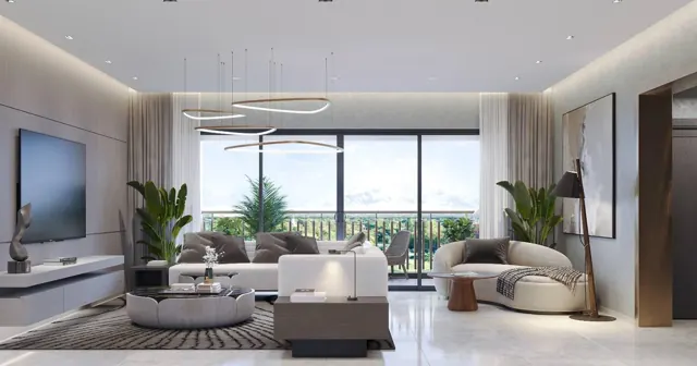 Living room with city view