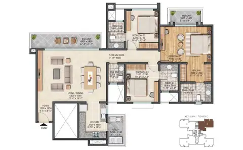 Sobha City Gurgaon 3BHK Premium + Utility Space floor plan