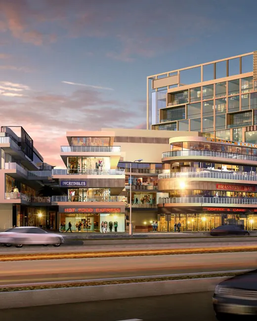 Spaze Tristaar — exterior at dusk from main road