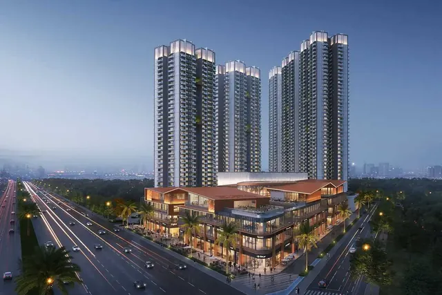 SS Camasa — towers and retail along road (render)