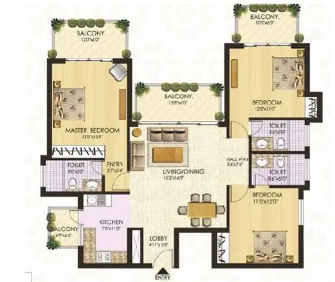 SS The Coralwood 3 BHK floor plan