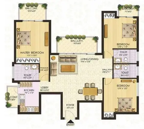 SS The Coralwood 3 BHK floor plan