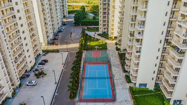 SS The Coralwood — aerial view of courts between towers